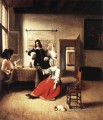 Jeune femme buvant genre Pieter de Hooch